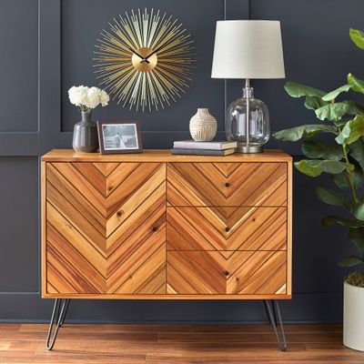 Lifestorey Alexandria 1 Door 3 Drawers Buffet Oak: Mid-Century Modern Sideboard, Adjustable Shelves, Wood Veneer