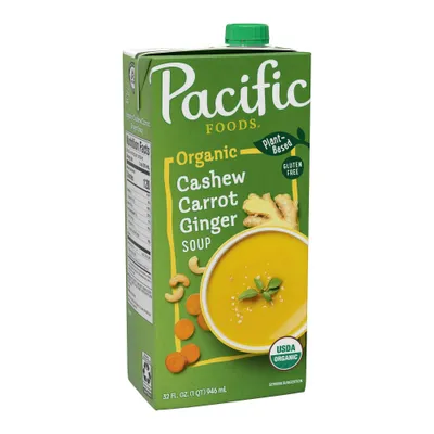 Pacific Foods Organic Plant Based Gluten Free Vegan Creamy Cashew Carrot Ginger Soup - 32oz