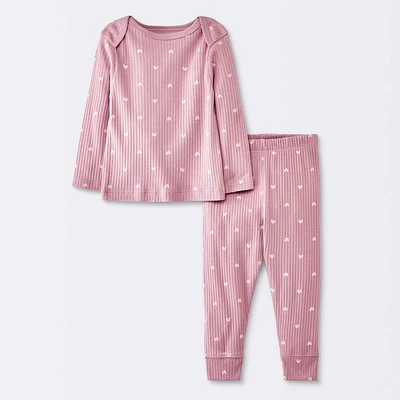 Baby Girls 2pc Wide Ribbed Heart Top & Bottom Set