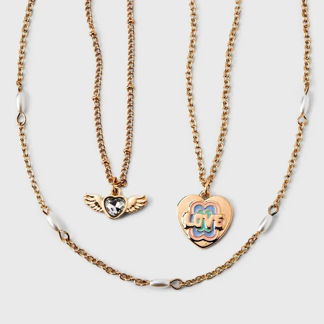 Girls' 3pk Layered Necklace Set with Butterfly and Rainbow Charms - Cat &  Jack™