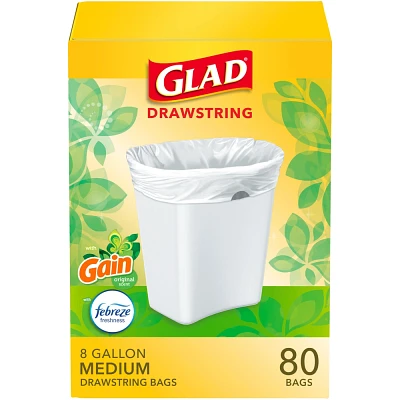 Glad Drawstring Gain Odor Shield Medium Trash Bags - 8 Gallon - 80ct