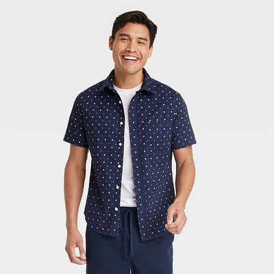 Men Star Print Short Sleeve Button-Down Shirt