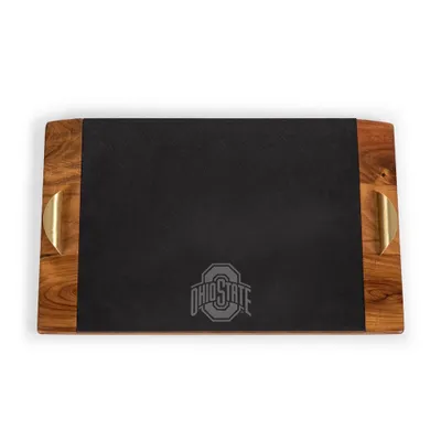 NCAA Ohio State Buckeyes Covina Acacia Wood and Slate Black with Gold Accents Serving Tray