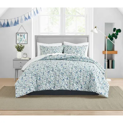 Twin Olivia Comforter & Sham Set Blue - Poppy & Fritz: Cotton Material, Pre Washed, OEKO-TEX Certified