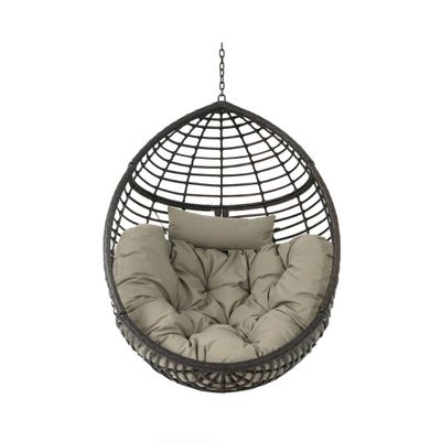 Layla Indoor/Outdoor Hanging Basket Chair: Wicker Weave, Metal Frame, Plush Cushions - Christopher Knight Home