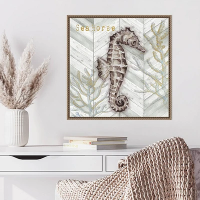 Amanti Art Gray Gold Chevron Seahorse by Tre Sorelle Studios Framed Canvas Wall Art Print