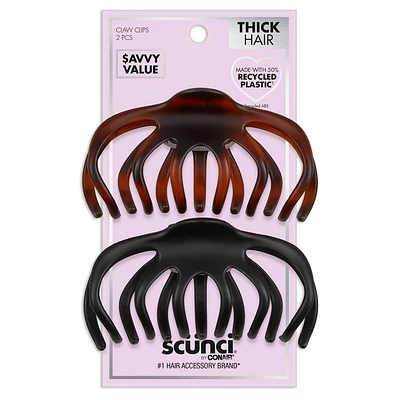 scnci Recycled Large Claw Clips - Brown/Black - Thick Hair - 2pk