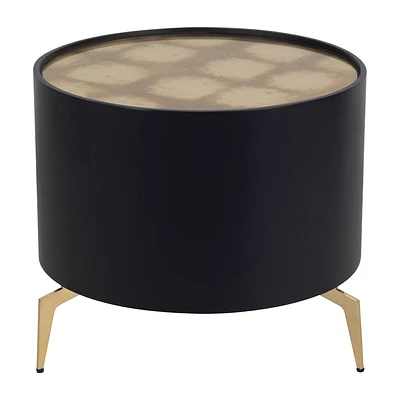 Sagebrook Home 20 Wood Round Gold Leaf Top Side Table Black/Gold: Contemporary Design, No Assembly Required