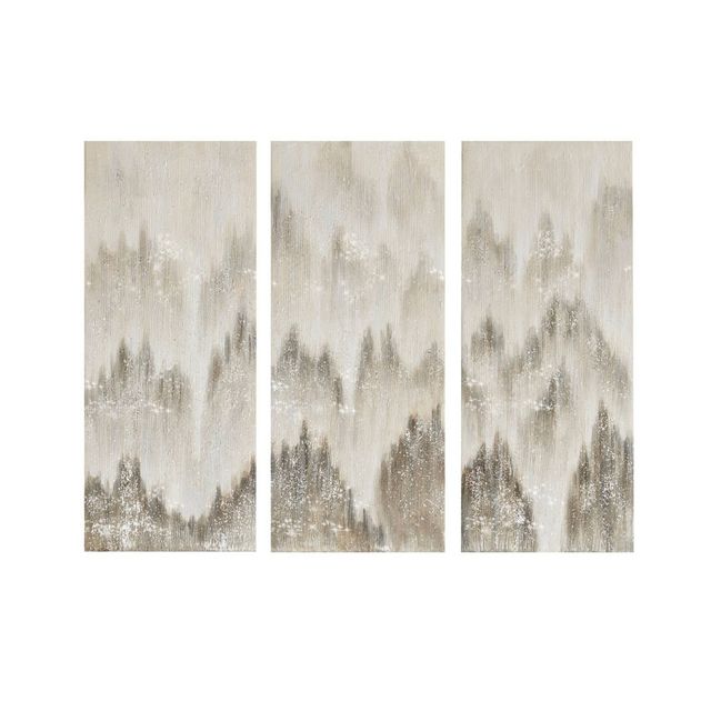 Madison Park (Set of 3) 15 x 35 Sterling Mist Hand Brush Embellished Art Canvas Gray: Modern Abstract Wall Decor, MDF Unframed