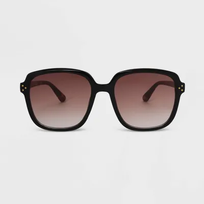 Womens Shiny Oversized Plastic Square Sunglasses with Gradient Lenses - Universal Thread Black