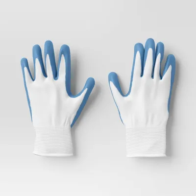 S/M Outdoor Garden Dipped Gloves in Quilt Blue and Mindful Mint - Room Essentials