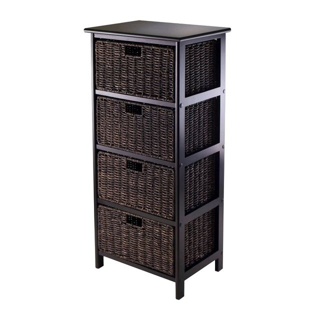 36.81 Omaha Storage Rack with Baskets Black - Winsome: Mid-Century 4-Drawer Tower