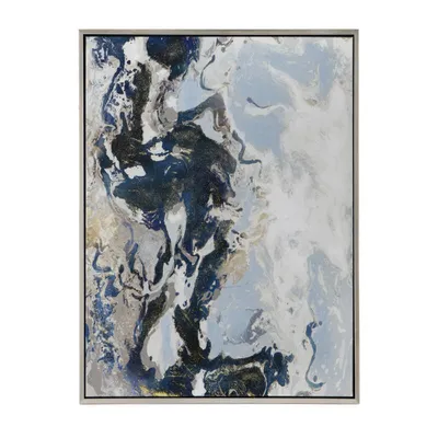 47x35.5 Cerulean Seas Hand Painted Framed Wall Art - A&B Home: Contemporary Art Deco Style, Vertical Orientation