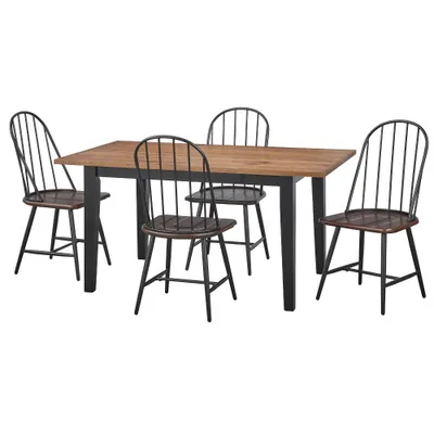 5pc Sheffield Dining Set Black/Driftwood - Buylateral: Modern Farmhouse Style, MDF Oak Veneer Table, Metal Spindle Chairs