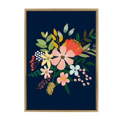 Sylvie Floralis C Framed Canvas by Mia Charro Gold: Vibrant Botanical Wall Art - Kate & Laurel All Things Decor