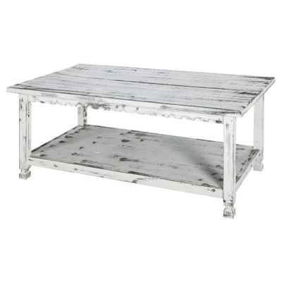 42 Coffee Table Wood  - Alaterre Furniture: Farmhouse Style with Shelf Storage, Square Shape