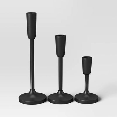 Set of 3 Aluminum Taper Holders Black - Threshold: Metal Unity Candleholder Set for Home Decor