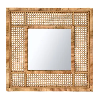 23.5 Square Modern Wood Rattan Wall Mirror Brown - Storied Home