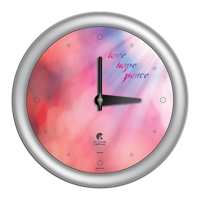 14 x 1.8 Peace Love Hope Coral Sunlight Quartz Movement Decorative Wall Clock Silver Frame - By Chicago Lighthouse