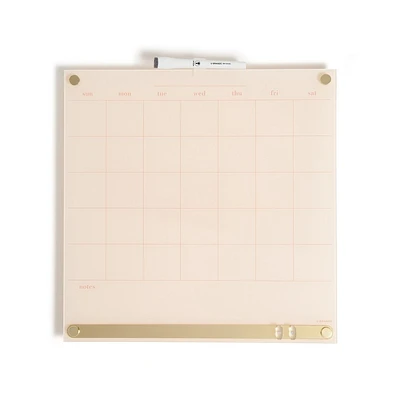 U Brands 16x16 Acrylic Dry Erase Calendar with Metal Bulletin Strip Cream/Gold: Wall Mount Magnetic Board