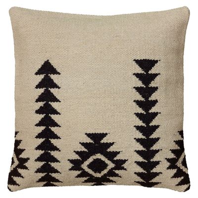 18x18 Textured Southwestern Square Throw Pillow Ivory/Black - Rizzy Home: Wool & Cotton, Zipper Closure