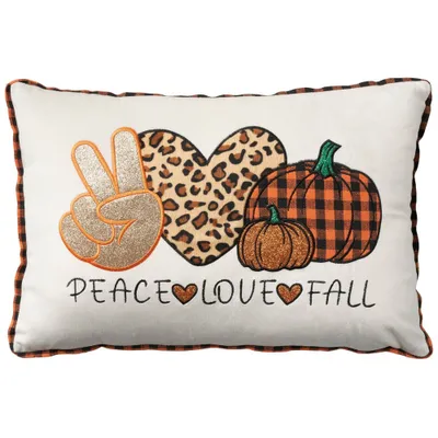 14x20 Oversize Holiday Peace Love Fall Indoor Lumbar Throw Pillow - Mina Victory: Shabby Chic Velvet, Zipper Closure