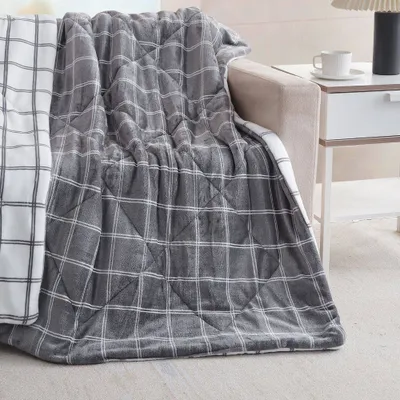 50x60 Diamond Quilted Velvet Carmen Plaid Throw Blanket Gray - Mantolok