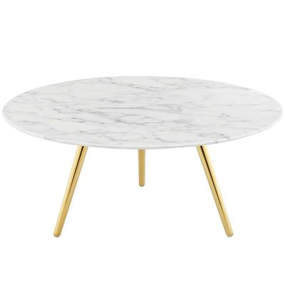 36 Lippa Round Artificial Marble Coffee Table with Tripod Base Gold/White - Modway