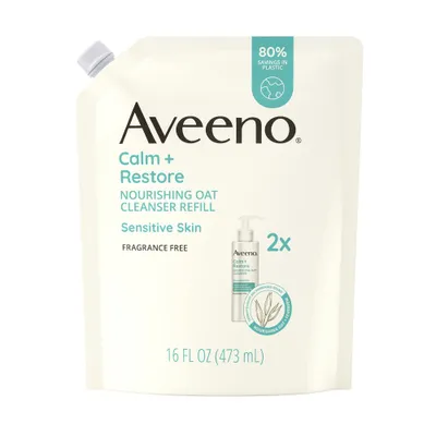 Aveeno Calm + Restore Facial Cleanser with Nourishing Oat & Feverfew for Sensitive Skin - Refill Pouch - 16 fl oz