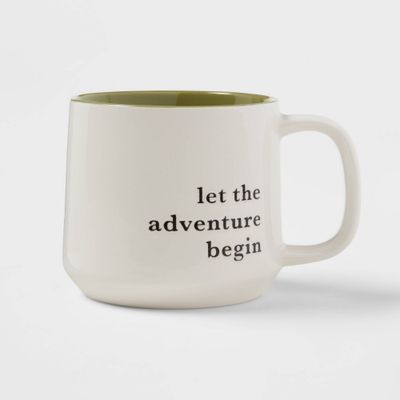 16oz Stoneware Let the Adventure Begin Mug Moss - Threshold: Traditional Dark Green Coffee Mug, Dishwasher & Microwave Safe