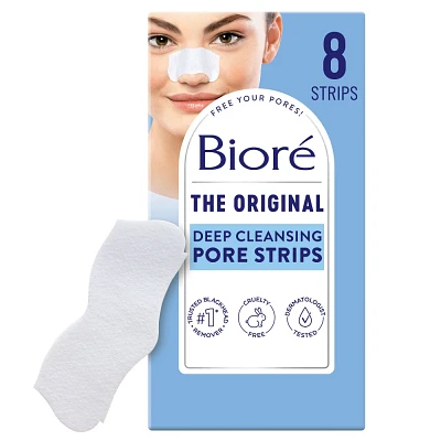 Biore Deep Cleansing Pore Strips, Original, Blackhead Remover Strips, Oil Free, Pore Unclogging - 8ct