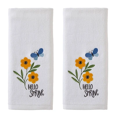 2pc Hello Spring Flowers Hand Towel Set - SKL Home: Cotton Dobby Velour, Midweight Bath Towels & Washcloths