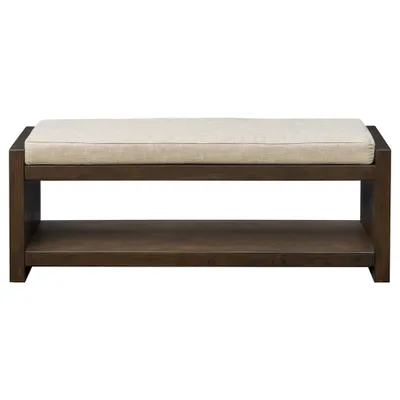 Leland Accent Bench with Lower Shelf Brown - Madison Park: Upholstered, Contemporary Style, Entryway Furniture