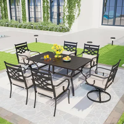 7pc Outdoor Dining Set with 2 Swivel Chairs & Metal Table with Umbrella Hole - Captiva Designs