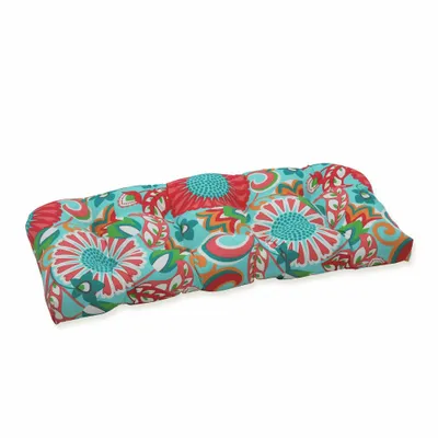 Sophia Wicker Outdoor Loveseat Cushion Turquoise/Coral - Pillow Perfect: Weather-Resistant Patio Bench Cushion