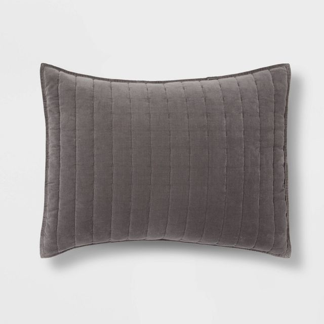 Standard Channel Stitch Velvet Quilt Sham Charcoal - Threshold: Cotton Backing, OEKO-TEX Certified, No Flange