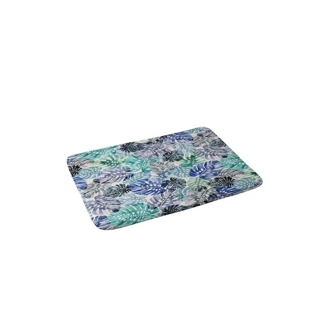 Ninola Design Tropical Jungle Leaves Memory Foam Bath Rug Blue - Deny Designs: Microfiber, Machine Washable, 19x210