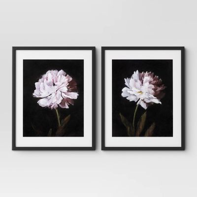 (Set of 2) 16 x 20 Matted Floral Stems Framed Print Black - Threshold