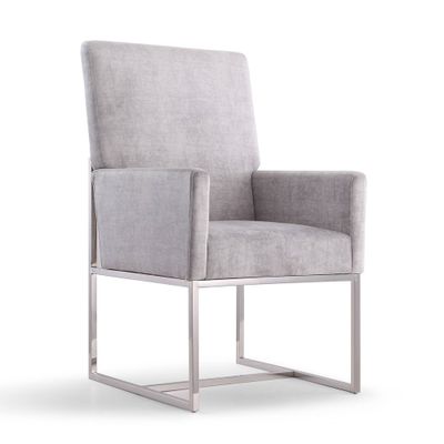 Element Velvet Dining Armchair Gray: High-Back, Stainless Steel Frame - Manhattan Comfort