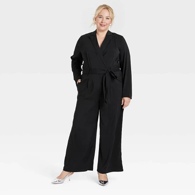 Womens Long Sleeve Wrap Front Jumpsuit