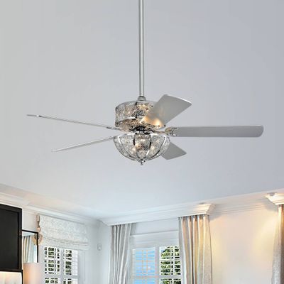 52 x 52 x 22 Wilson Chrome Lighted Ceiling Fan Silver - Warehouse Of Tiffany: Remote, Polished Metal, ETL Listed