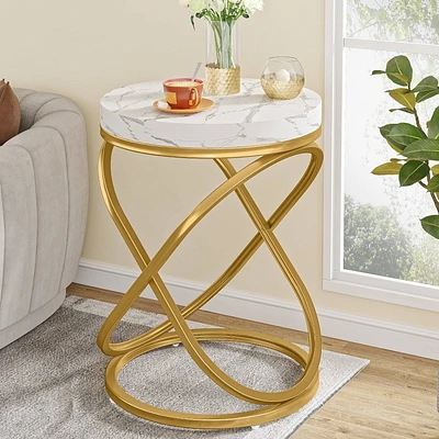 LITTLE TREE 26 Round End Table White/Gold