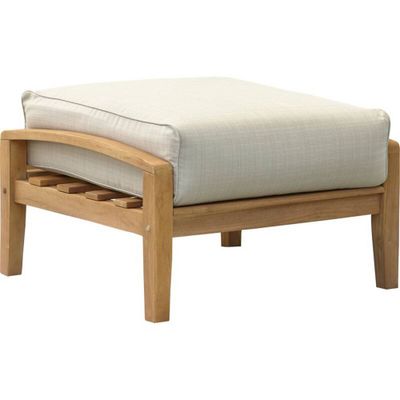 Cambridge Casual Caterina Teak Outdoor Patio Ottoman with Cushion : Weather-Resistant Footstool, Removable Cover