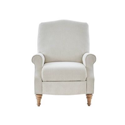 Cranberry Push Back Recliner Ivory: Madison Park, Elegant Jacquard Fabric, Turned Wood Legs, No Tools Assembly