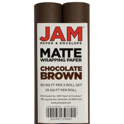 JAM Paper & Envelope 2pk Matte Gift Wrap Roll Chocolate Brown: Solid Paper for All Occasions, Love and Romance Theme