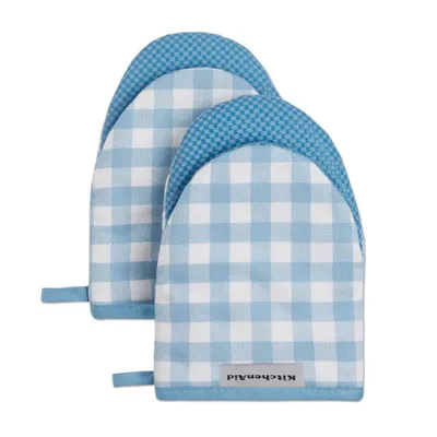 KitchenAid 2pk Cotton Gingham Mini Oven Mitts Light Blue: Hot Pads & Oven Mitts, Classic Pattern, Machine Washable