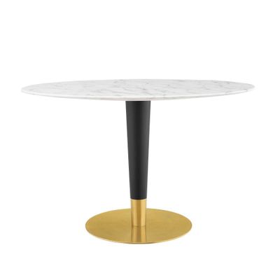 48 Zinque Oval Artificial Marble Dining Table Gold/White - Modway: Mid-Century, Non-Extension