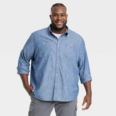 Men Big & Tall Long Sleeve Denim Button-Down Shirt