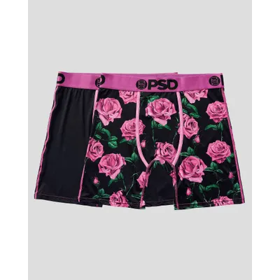 PD Mens Rose Floral Print Boxer Briefs 2pk - Pink/Green/Black