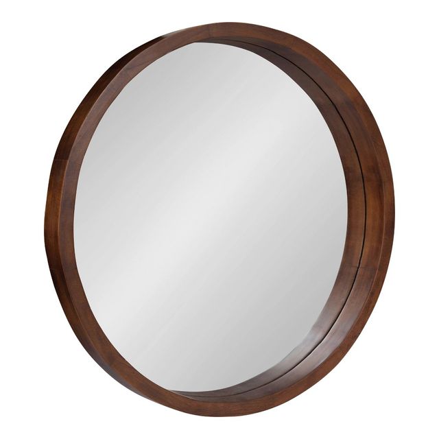 22 x 22 Hutton Round Wood Wall Mirror Walnut Brown - Kate and Laurel